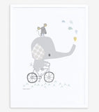 SMILE IT'S RAINING - Kinderposter - Olifant op een fiets