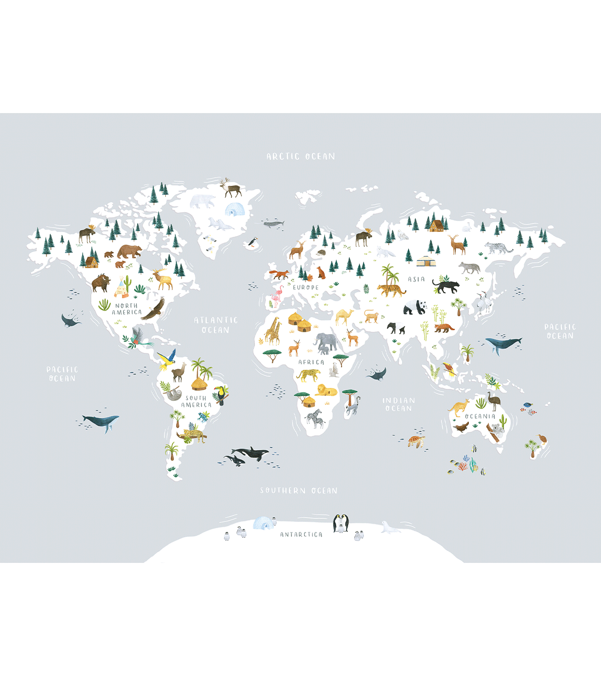 LIVING EARTH - Panoramisch behang - Wereldkaart van dieren