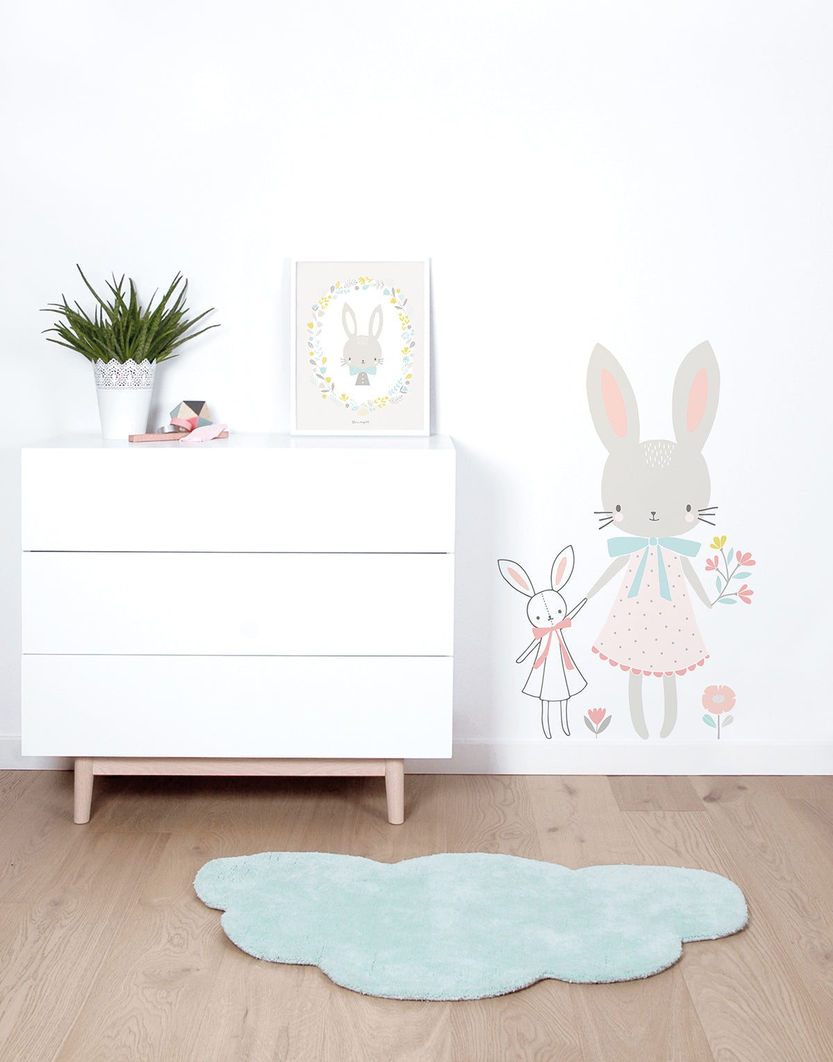 SWEET BUNNIES - Kinderposter - Baby konijn en bloemen