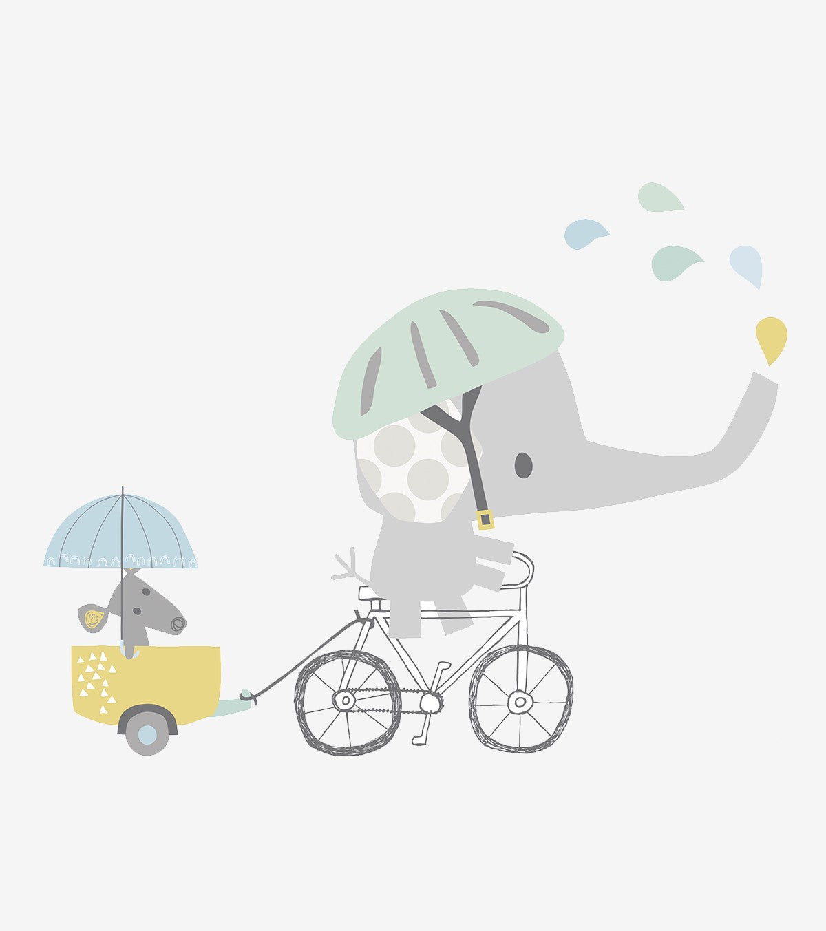 SMILE IT'S RAINING - Grote sticker - Olifant op zijn fiets