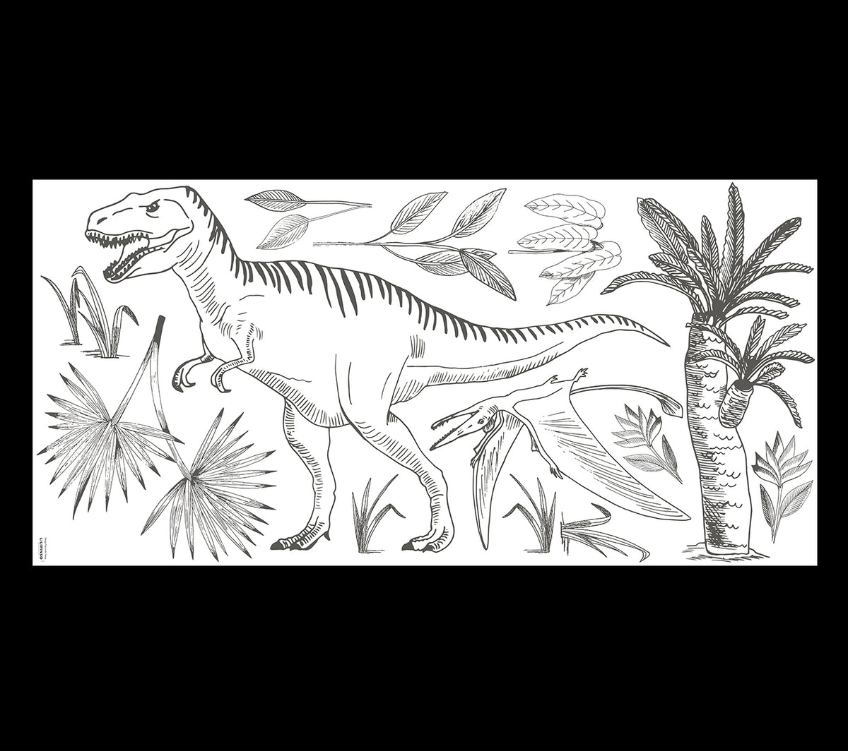 DINOSAURUS - Muurstickers muraux - Dinosaurussen: T - rex, pteranodon en palmboom