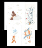 GENTLE FRIENDS - Set van 4 Posters - Konijn, beer, vos, luchtballonnen