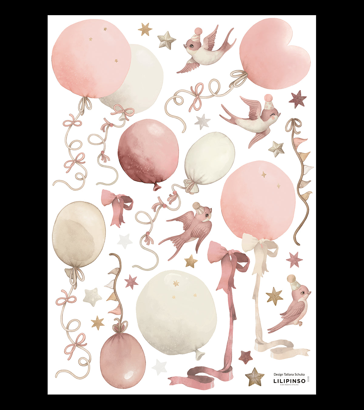 SELENE - Muurstickers Muren - Ballonnen en vliegers (roze)