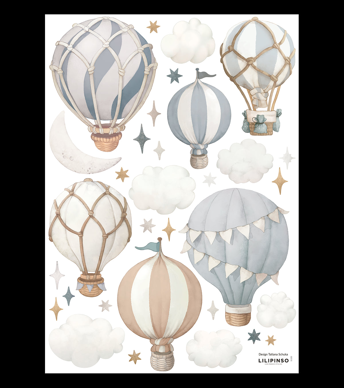 SELENE - Muurstickers - Luchtballonnen (blauw)
