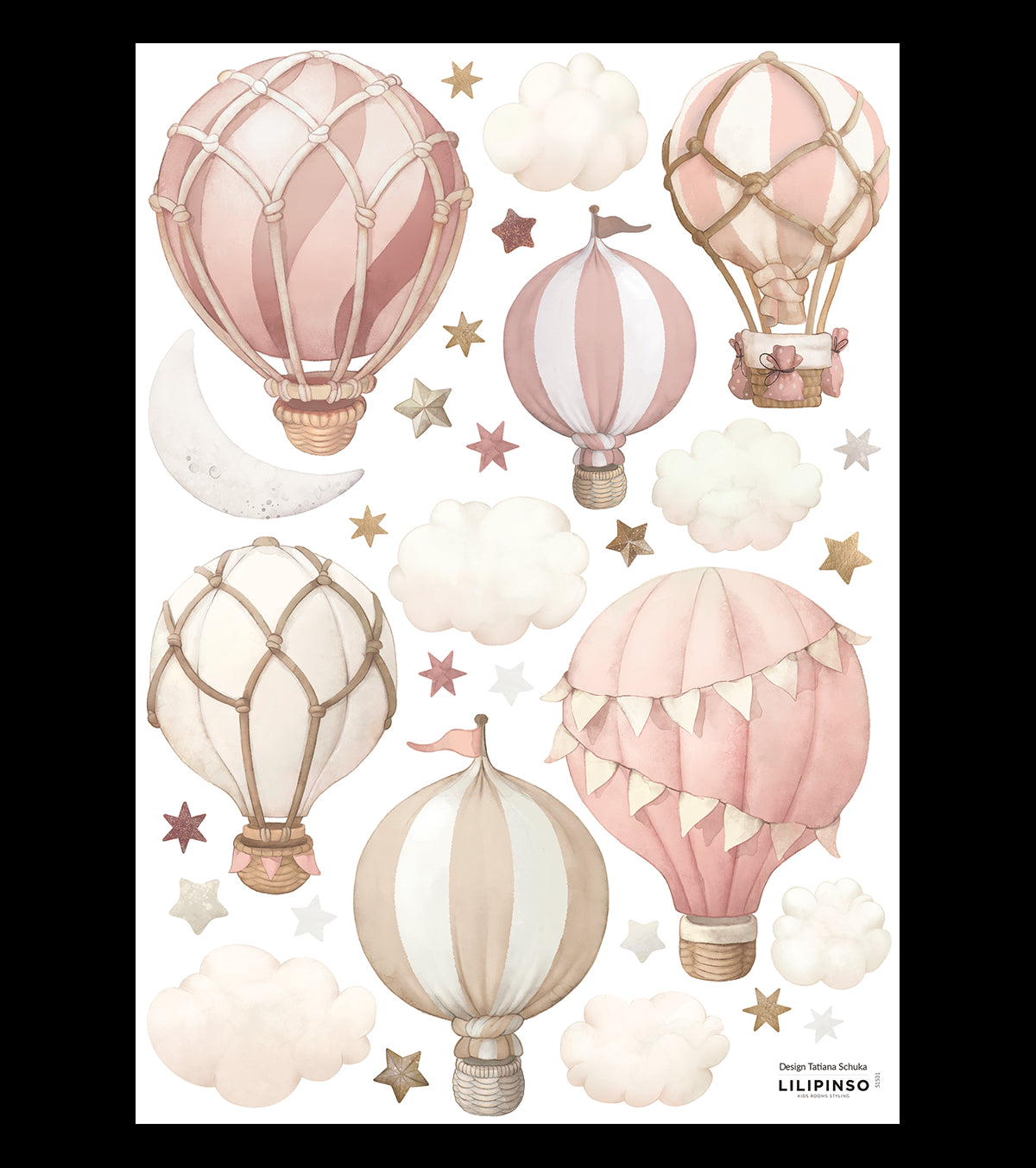 SELENE - Muurstickers - Luchtballonnen (roze)