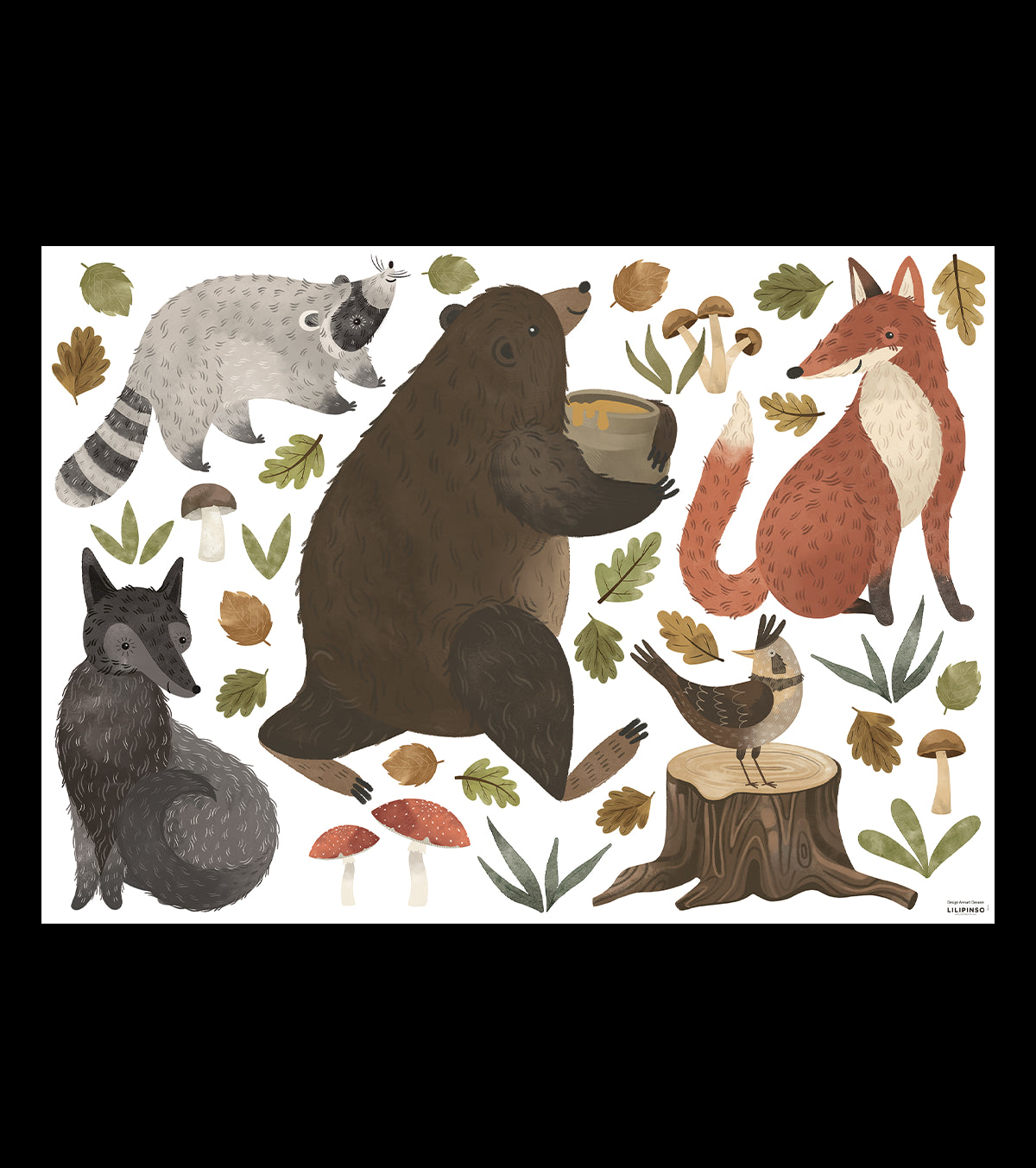 NORWOOD - Muurstickers muurschilderingen - De beer en zijn bosvrienden