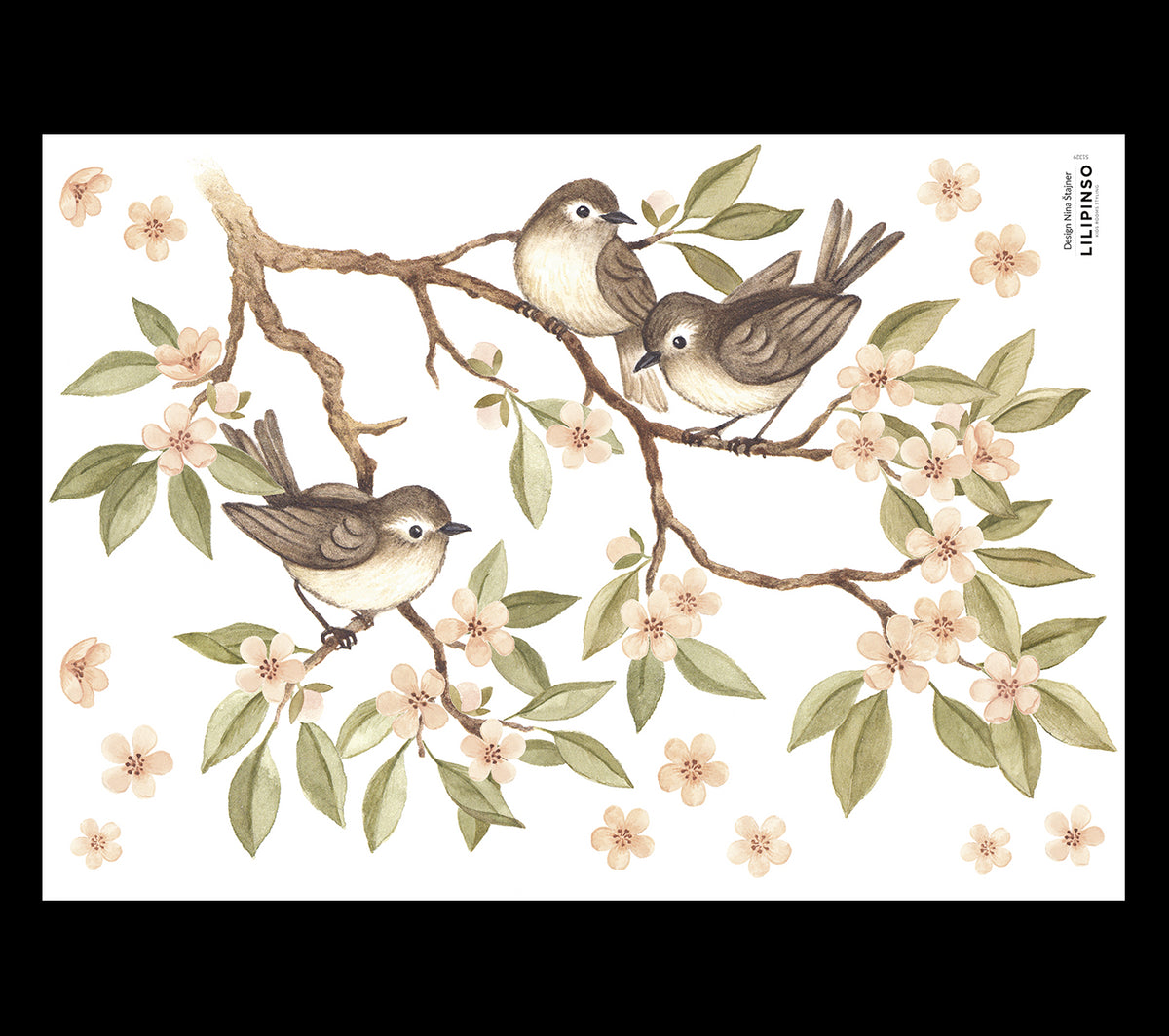 OH DEER - Muurstickers Muurschilderingen - Bloeiende tak en vogels