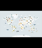 LIVING EARTH - Panoramisch behang - Wereldkaart van dieren