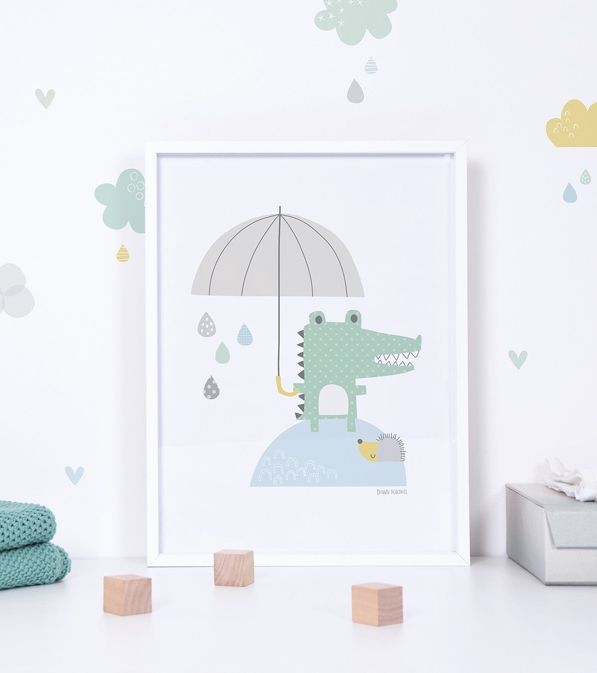 SMILE IT'S RAINING - Kinderposter - Krokodil en zijn paraplu